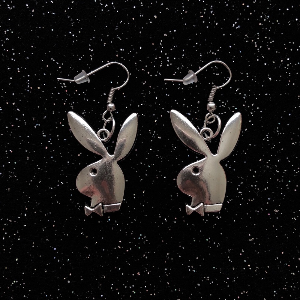 Silver playboy earrings / danglers 🐰